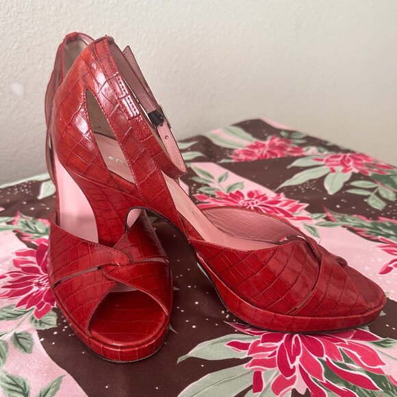 VTG Couture Donald J Pliner Leather Ankle Heels 8.5 Alligator officecore y2k 90s - Picture 5 of 14